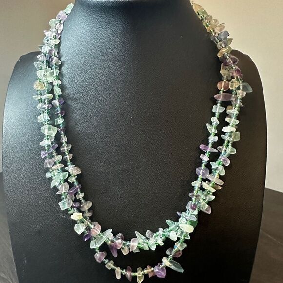 Three strands of Genuine fluorite and seed bead necklace! - Picture 8 of 8